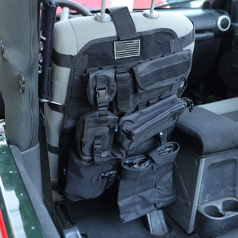 SUNPIE Black Upgrade Larger Seat Protector Tactical Seat Cover Universal Fit for Trucks Pickup SUV, Compatible with JL/JT, JK, TJ, Compatible with F150 Multi Pockets Molle Seat Back Organizer - Image 2
